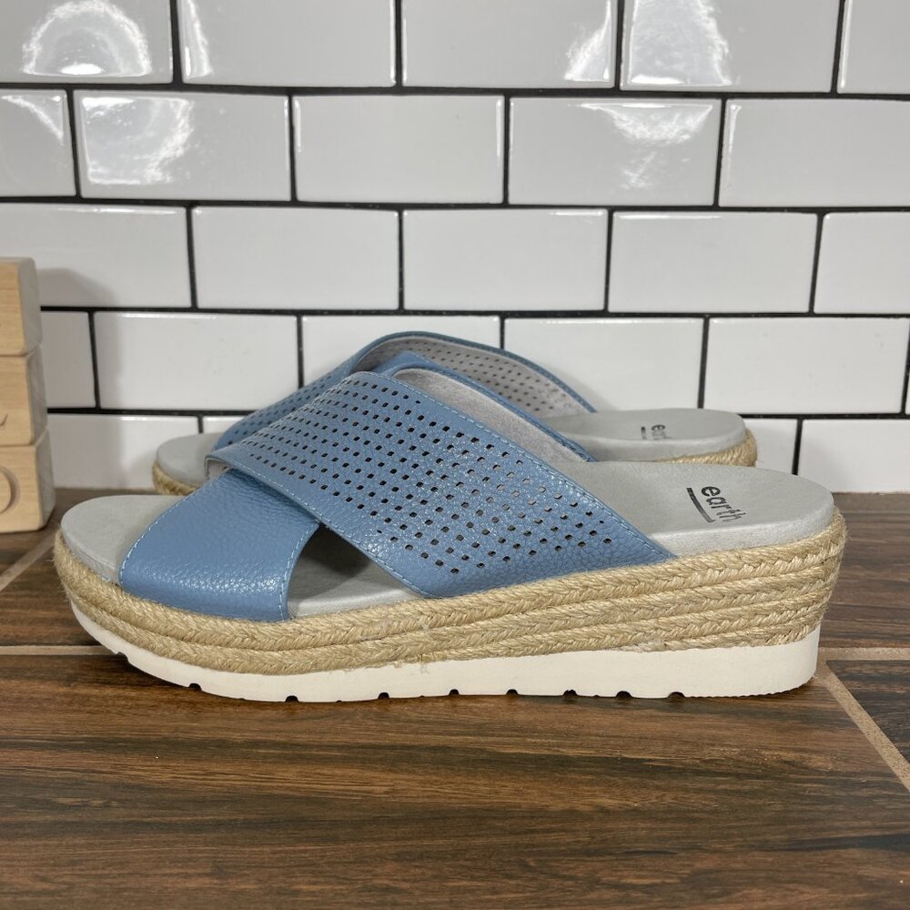Earth Modena Marigold Shoes Womens Size 8 Blue Leather Espadrille Slide Sandal